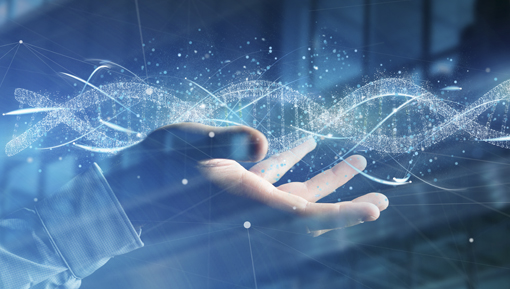 Businessman holding a 3d render DNA